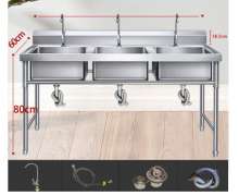 ซิงค์สแตนเลส อ่างล้างจานสแตนเลส3หลุม Sink stainless เกรด304หนา1.2มิลขนาด 150X60X80mm.