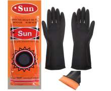 ถุงมือยางสีดำ ตราพระอาทิตย์ ยาง 31 ซม ถุงมืออุตสาหกรรมสีดำ ถุงมือยางทนกรดและด่าง หนา 80 g 0