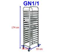รถเข็นถาดอาหารสแตนเลส 15-16 ชั้น ใช้กับถาด ถาด G/N 1/1 สแตนเลสหนา 1.2 มิล ล้อขนาด 4 นิ้ว ขนาดถาด 380*550 mm สูง 1734 mm.